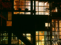 T. House interior at night